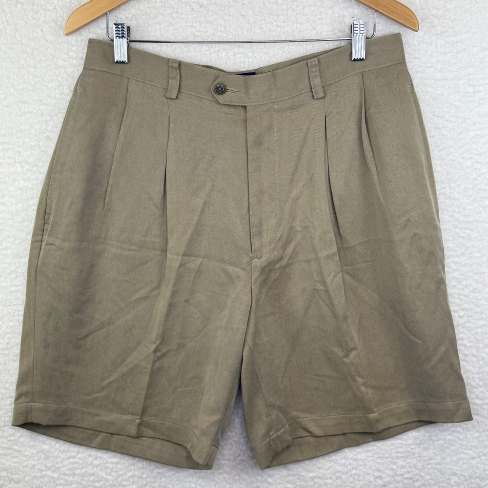 Bobby Jones‎ Golf Shorts Mens 34 Khaki Tan Double Pleated Cotton Twill Casual